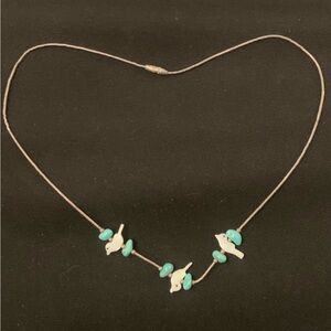 Handmade Turquoise Beads and White Shell Bird Pendant Necklace